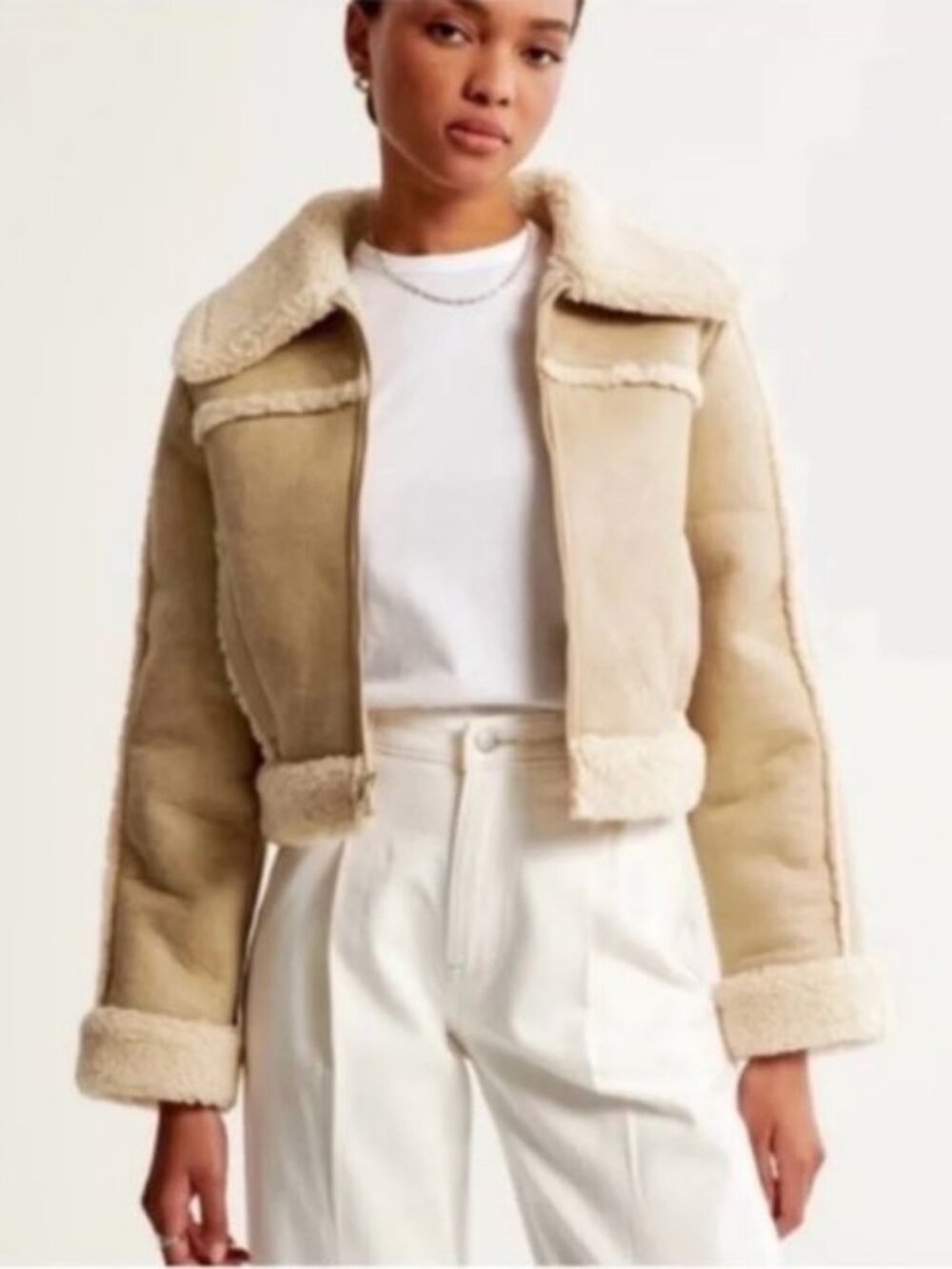 Abercrombie & Fitch Vegan Suede Shearling Jacket - Picture 4 of 4
